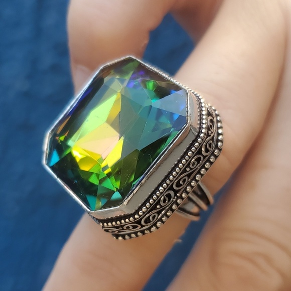New Amazing Mystic Topaz 925 Silver Statement Ring. - Picture 5 of 16